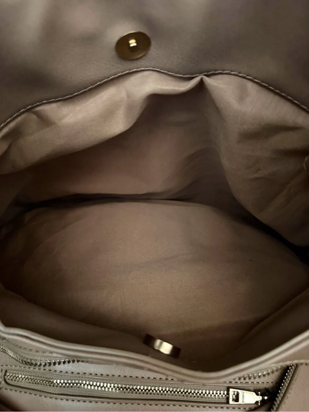 Bebe Colette Triple Entry Beige Hobo Shoulder Bag Gold Chain Accents Purse Tote